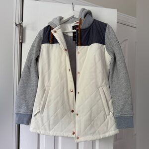 White & Gray Fall Coat with Fleece Hoodie